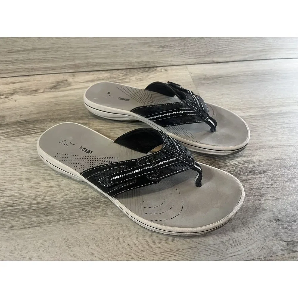 Women's Clarks Cloudsteppers‎ Brinkley Jazz Flip Flops Black White Size 9